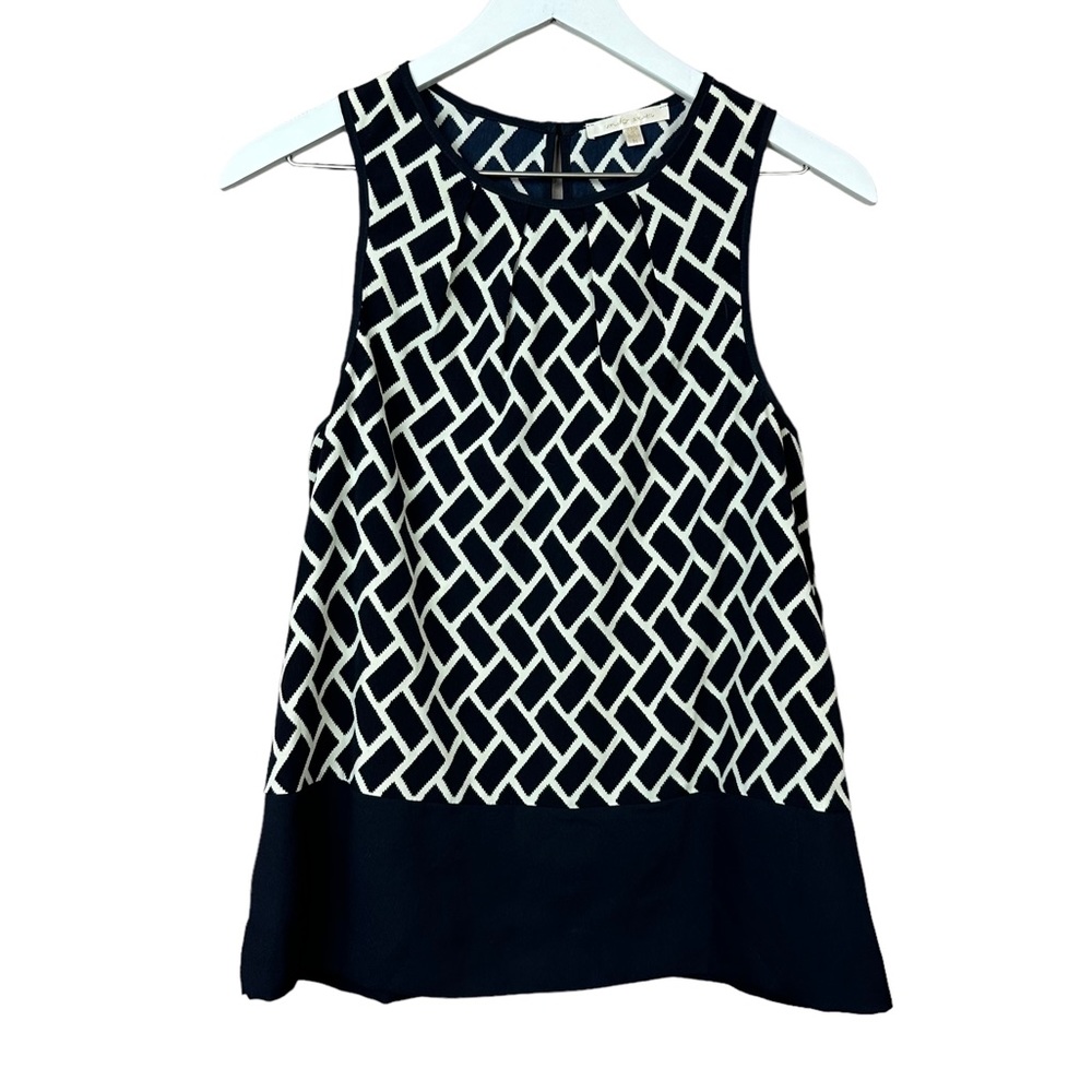 Under Skies Sleeveless Navy White Print Top Women Sz M